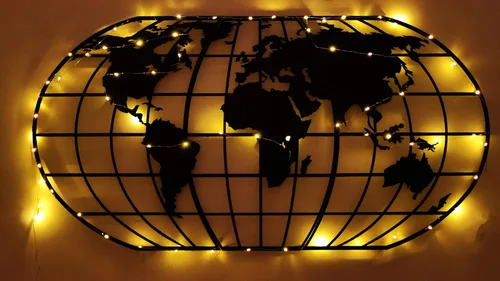 Miniatura 6 de Tubibu Arte de pared moderno, 100% metal, globo metálico del mapa del mundo, tamaño (23.6 x 47.2 pulgadas), colgante de pared para sala de estar