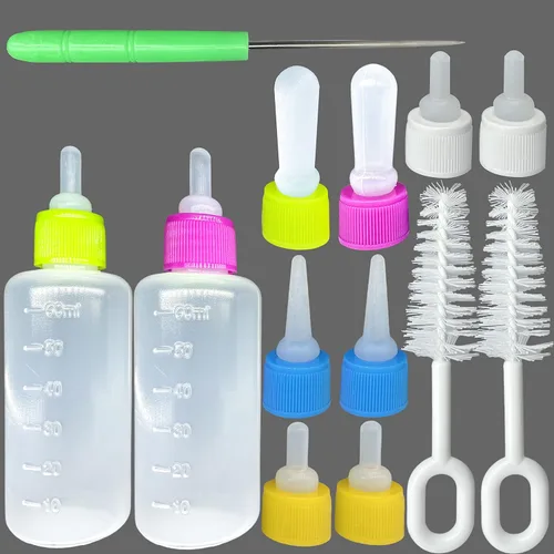 Juego de 2 suministros de alimentación de plástico y silicona de 5 colores, botellas de líquido para apretar, mini tetinas reemplazables para