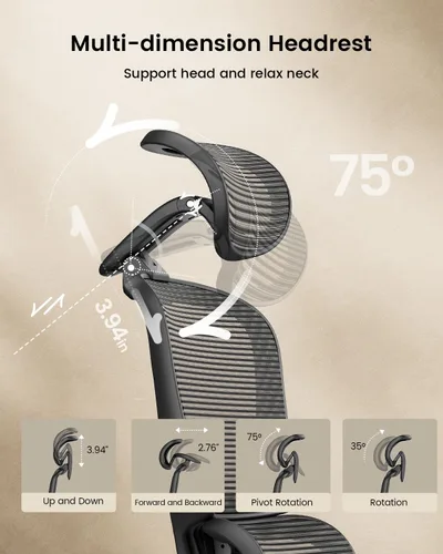 Miniatura 7 de ProtoArc Silla de oficina ergonómica EC300 ajustable lumbar con respaldo alto, asiento deslizante, reposacabezas 3D, reposabrazos más anchos, 4