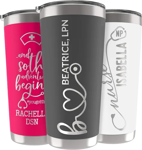 Miniatura 22 de Vaso de enfermera personalizado de 20 onzas con tapa, ejército, grabado con láser, regalos de agradecimiento para enfermeras, regalos de graduación