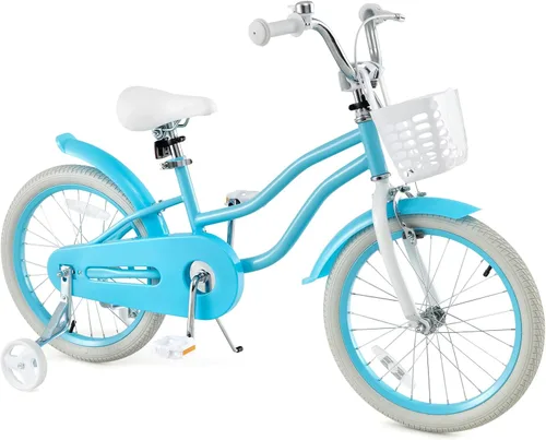 Miniatura 9 de COSTWAY Bicicleta para niños de 12, 14, 16, 18 pulgadas, bicicleta para niños con ruedas de entrenamiento, frenos de mano y posavasos, sillín