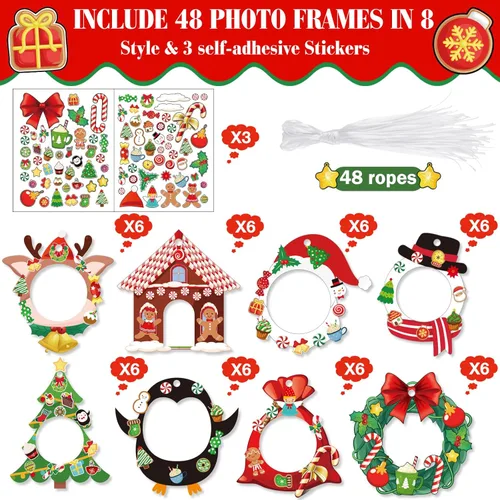 Miniatura 3 de Zhanmai 48 juegos de marcos de fotos navideños a granel, manualidades de Navidad, marcos de fotos, adornos colgantes de Papá Noel, muñeco de nieve