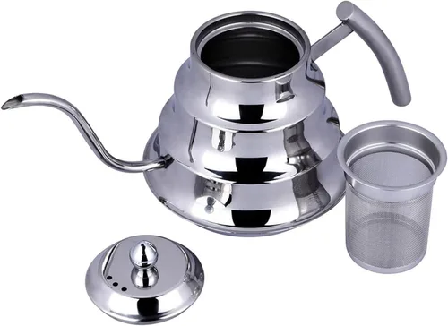 Miniatura 4 de Cafetera de acero inoxidable con boquilla de cuello de ganso, hervidor de café de goteo de mano de 1.2L, cafetera de té y café con tapa