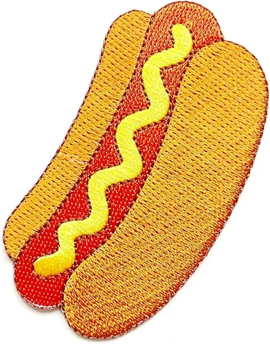 PL Hot Dog con Mostaza Comida Rápida Lindo Logotipo de Dibujos Animados 1 Coser Hierro en Bordado Apliques Insignia Parche Ropa Traje