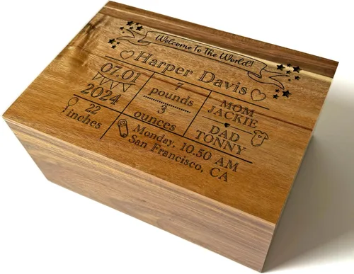 Miniatura 54 de Caja de madera grabada personalizada grande – Caja de recuerdo de madera de acacia con mensaje oculto personalizado, cajas de memoria de nogal