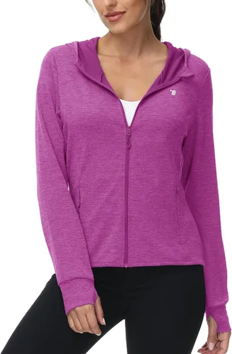 Miniatura 59 de TBMPOY Chaquetas con capucha y protección solar UPF 50+ para mujer, ligeras, de manga larga, para senderismo, exteriores, con cremallera completa