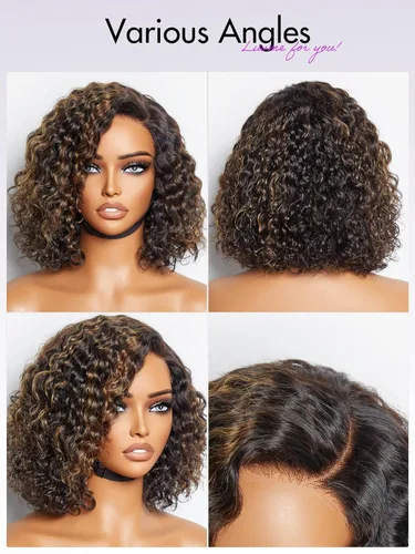 Miniatura 6 de LUVME HAIR - Pelucas de cabello humano rizado corto sin pegamento de 10 pulgadas, precortadas, predepiladas, indetectable, encaje HD, negro