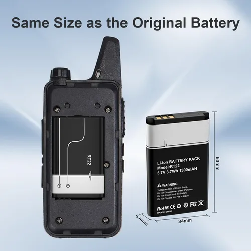 Miniatura 3 de Paquete de 2 baterías RT22, 1300 mAh nueva actualización de alta capacidad de 3.7 V batería de iones de litio de repuesto para radios de dos vías