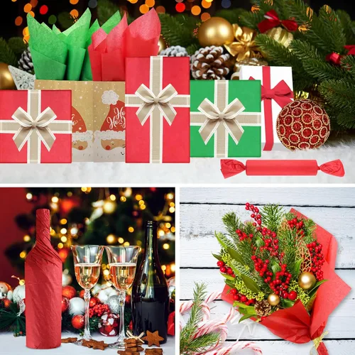 Miniatura 6 de Surtido de papel de seda rojo, verde y blanco, 80 hojas de papel de seda para envolver Navidad, 14 x 20 pulgadas, envoltura de bolsas de regalo