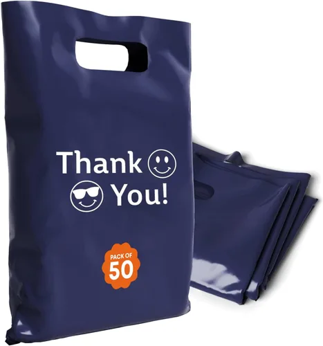 Miniatura 49 de Bolsas de plástico con asas – Bolsas de mercancía de 12 x 15 pulgadas para pequeñas empresas – Bolsas troqueladas para compras minoristas y Negro