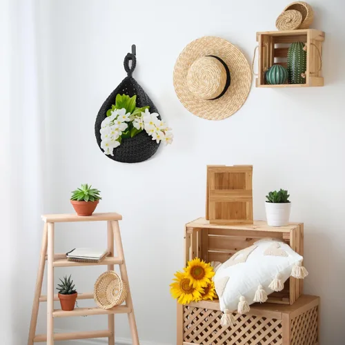 Miniatura 6 de Honeydak Cestas colgantes de pared bohemias para cocina, paquete de 3 cestas de lágrima con ganchos, almacenamiento de frutas, cebollas, verduras