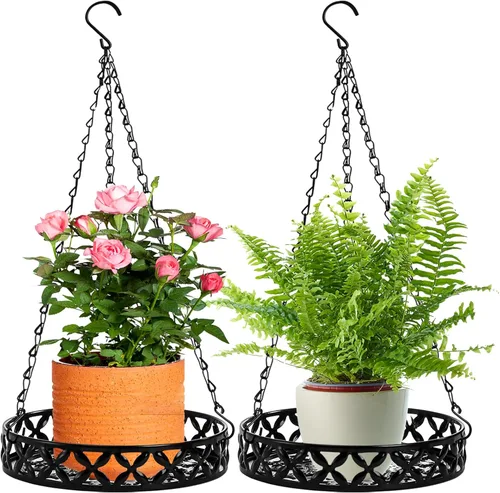 Paquete de 2 macetas colgantes, colgador de metal de 9.8 pulgadas, soporte decorativo para macetas de color negro brillante, cestas colgantes con