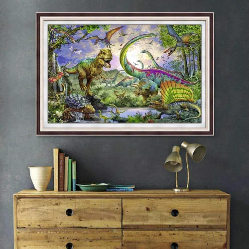 Miniatura 6 de RUIFVJ Pintura artística de diamante para adultos y niños, kits de diamantes 5D para principiantes, bricolaje, dinosaurio, taladro completo, arte