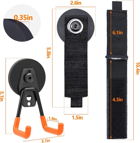 Miniatura 5 de Homde Gancho magnético resistente, combinación de 2 correas y 2 soportes magnéticos, colgador de garaje fuerte de 2.6 pulgadas para taller, caja