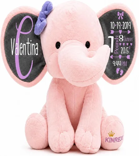 Animal de Peluche Elefante Personalizado - Anuncio Personalizado de Estadísticas de Nacimiento Animales de Peluche Elefante para Bebés, Baby Shower,