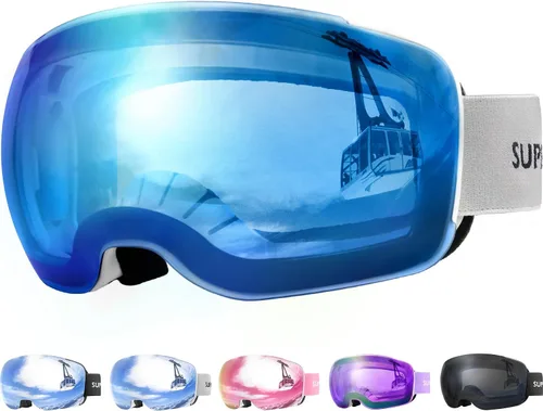 Miniatura 8 de Supertrip Gafas de esquí para adultos, lentes intercambiables antivaho para nieve, snowboard para hombres, mujeres y jóvenes