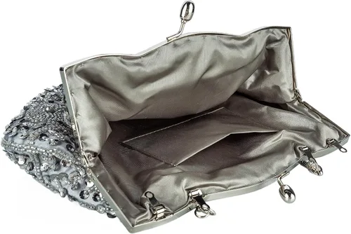 Miniatura 11 de Bolso de noche de diseñador floral con cuentas de lentejuelas diseño vintage besos cerradura satén embrague bolso bolso de mano de boda fiesta