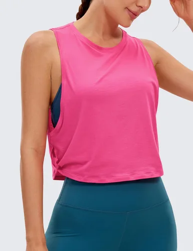 Miniatura 2 de CRZ YOGA Pima - Camiseta corta de algodón para mujer, camisetas deportivas sin mangas, atléticas, yoga, correr, gimnasio, entrenamiento, ombligueras
