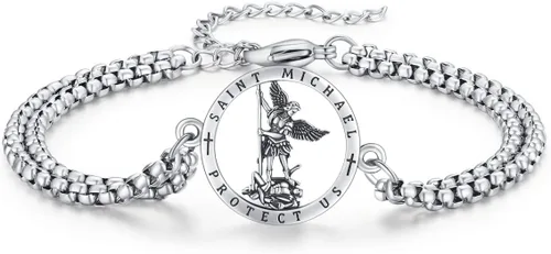 Miniatura 39 de Pulsera unisex de San Miguel/Cristóbal/Benedicto/Jude/José/Guadalupe/Ángel de la Guarda/Santa Muerte Pulsera de plata de ley 925 con cadena de doble
