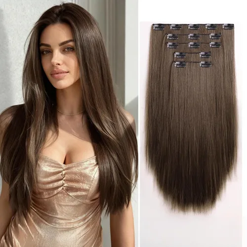 Miniatura 19 de Extensiones de cabello sintético con clip, color burdeos de 18 pulgadas de largo, invisibles, gruesas, extensiones de cabello lacio con clips, 5