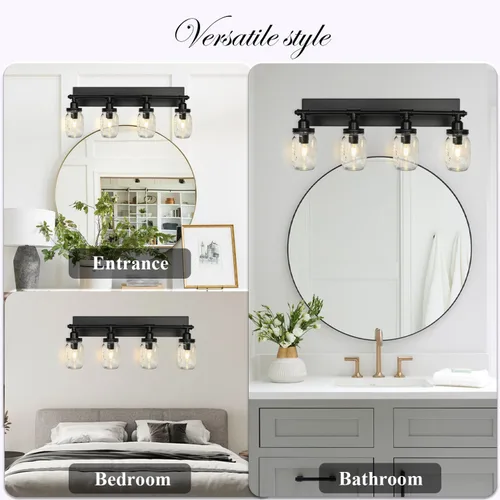 Miniatura 4 de Lámpara de pared para baño, lámpara industrial de tarro de masón, aplique de pared con acabado negro (3 luces)