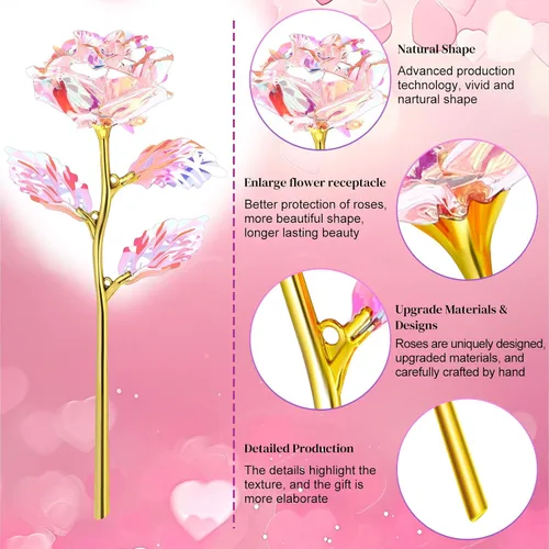 Miniatura 2 de Lyrow 12 rosas de galaxia con tallos, regalo para ella, rosa de cristal falsa preservada para siempre, 24 quilates, para decoración de cumpleaños