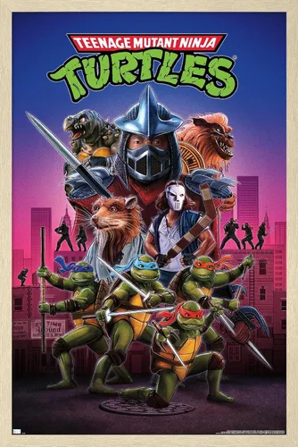 Miniatura 7 de Teenage Mutant Ninja Turtles (1990) - Póster de pared de una hoja, 22.4 pulgadas de largo x 14.7 pulgadas de ancho, versión enmarcada de madera