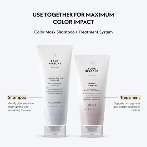 Miniatura 8 de FOUR REASONS Champú de depósito de color para cabello teñido – rubio platinado/gris, tóner de cabello gris sin sulfato, 8.45 onzas líquidas