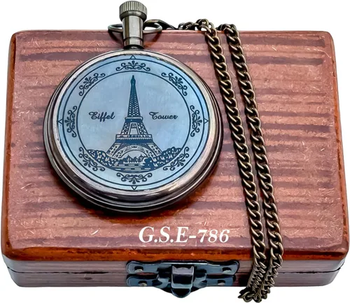 Miniatura 7 de Generic Hassanhandicrafts Reloj de bolsillo de latón antiguo antiguo con esfera de barco Titanic con caja de madera