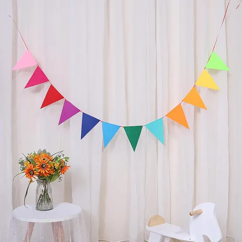 Miniatura 2 de ZOOYOO Banderín de 20 pies, banderín rojo, azul y amarillo, banderas triangulares de papel para fiesta de cumpleaños de bebé, decoración de boda