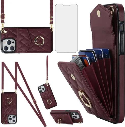 Miniatura 8 de Asuwish Funda de teléfono para iPhone 13 Pro de 6.1 pulgadas, funda tipo cartera con protector de pantalla de vidrio templado y anillo cruzado