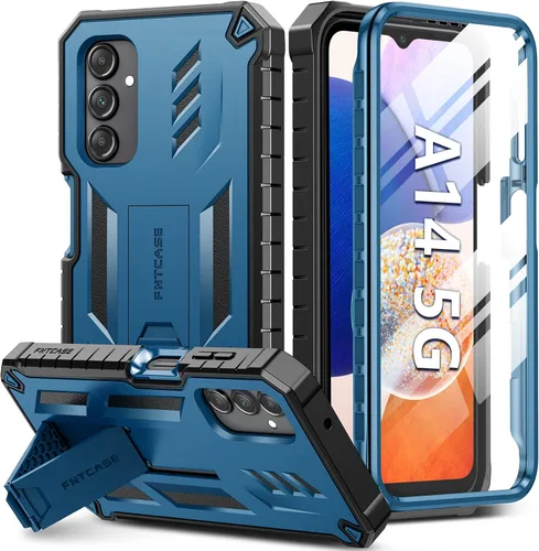 Miniatura 10 de FNTCASE Funda para Samsung Galaxy A14-5G: Funda de TPU resistente con textura de doble capa a prueba de golpes con soporte Protección contra Negro