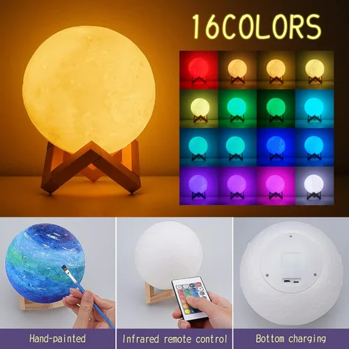 Miniatura 5 de Minleway Kit Recargable de Pintura para Hacer tu Propia Lámpara de Luna de 7.1 Pulgadas con 16 Colores, Kit de Artes y Manualidades para Hacer Luces