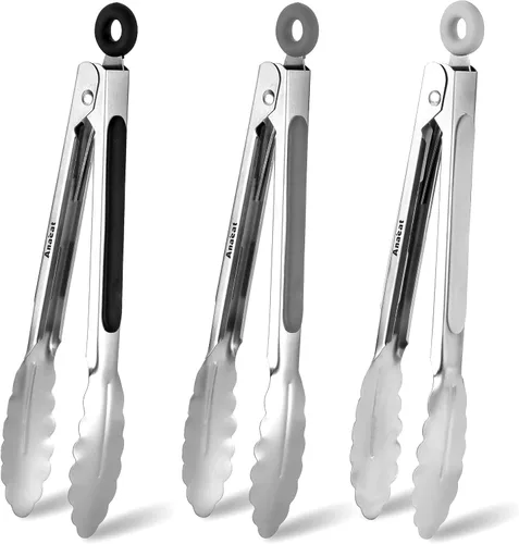 Miniatura 14 de Anaeat Pinzas de barbacoa resistentes de alta calidad para parrilla de cocina y barbacoa, pinzas de bloqueo de acero inoxidable antideslizantes de 3