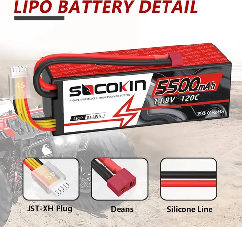 Miniatura 2 de 4S Lipo Battery 5500mAh 14.8V 120C Batería Lipo con enchufe T Deans Estuche rígido para RC Car Truck Tank RC Buggy Truggy RC Model Racing Hobby