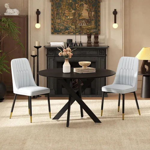 Miniatura 19 de RGZ Juego de mesa de comedor redonda negra de mediados de siglo para 2, mesa de cocina pequeña de madera circular de 36 pulgadas y 2 sillas