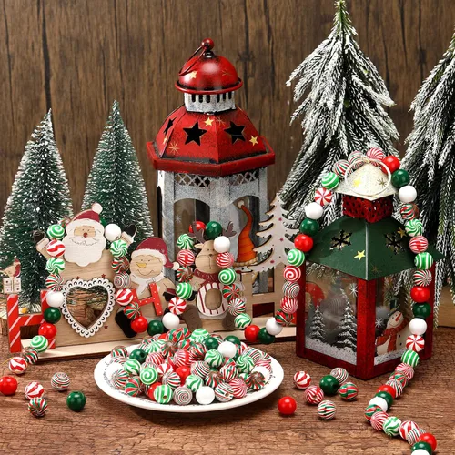 Miniatura 4 de 180 cuentas de madera de Navidad, cuentas de madera de bastón de caramelo, cuentas de madera de remolino para manualidades, cuentas de caramelo