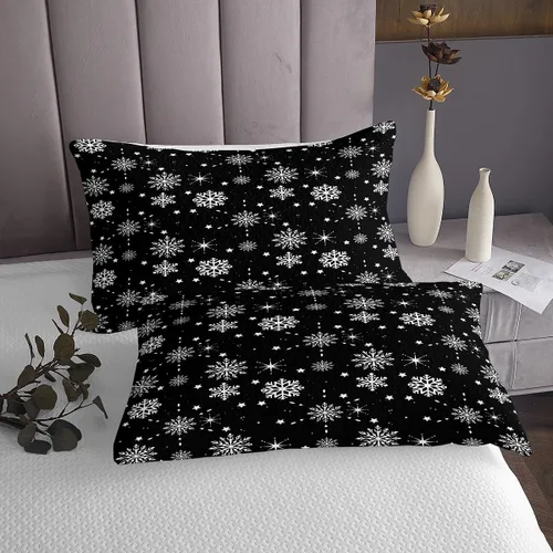Miniatura 4 de Erosebridal Juego de edredón de Navidad con copos de nieve para niños y niñas, color blanco y negro, tamaño individual, juego de colcha de estrellas