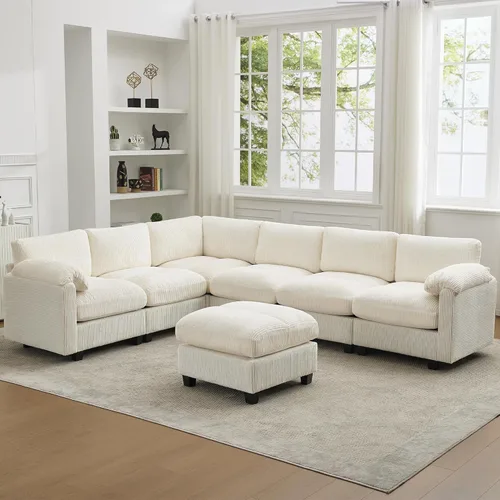 Miniatura 36 de Sofá biplaza modular de 61 pulgadas, asiento extra profundo para sala de estar, sofá de pana profundo con almohadas para reposabrazos, cosido