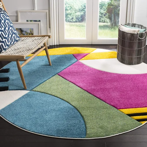 Miniatura 6 de SAFAVIEH Hollywood Collection - Alfombra para pasillo, 2 pies 3 pulgadas x 6 pies, azul pavo real y fucsia, diseño moderno de mediados de siglo,