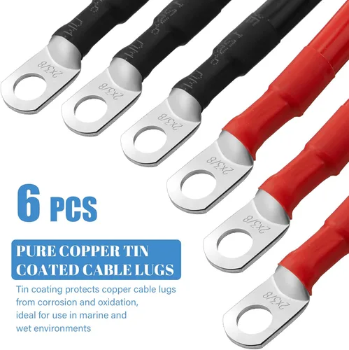 Miniatura 5 de Hoteam Cable de batería de cobre con terminales de 3/8 pulgadas, rojo y negro, cable inversor de corriente para motocicleta solar, automóvil, 2 AWG