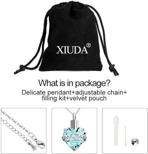 Miniatura 7 de XIUDA Collar de urna de cristal con piedra natal, colgante de recuerdo conmemorativo, soporte de ceniza, joyería de cremación para cenizas