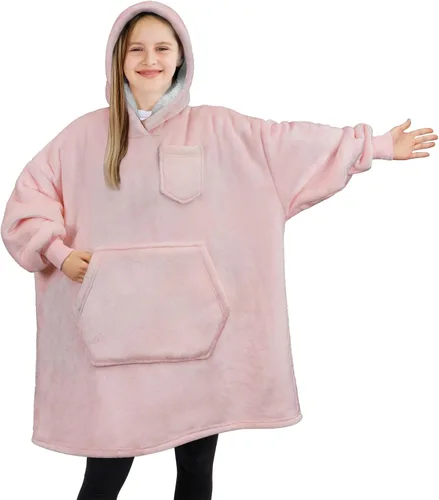Miniatura 12 de PAVILIA Sudadera Manta Ponible para Niños y Niñas, Sudadera con Capucha Gigante Cálida y Acogedora, Forro Polar Sherpa con Capucha y Mangas de Gris
