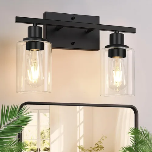 Miniatura 19 de Indoi Lámparas de baño de 4 luces, luces de tocador de níquel cepillado con pantallas de vidrio transparente, moderna lámpara de pared de baño