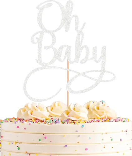 Miniatura 13 de Oh Baby Cake Topper – Suministros de decoración de pastel de fiesta de cumpleaños con purpurina negra, para baby shower/revelación de género, fiesta