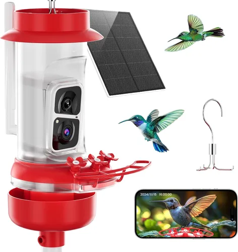Miniatura 9 de Soliom Comedero de colibríes con cámara, comedero inteligente para pájaros con vista en vivo 2K, identificación de especies AI, a prueba de fugas
