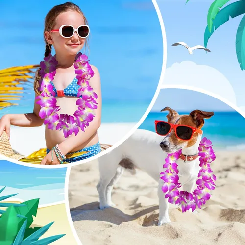 Miniatura 37 de Sherr 24 piezas de collares de flores de leis hawaianas con luces LED para boda, luces LED para leis hawaianas, collares de flores de leis hawaianas