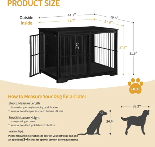 Miniatura 2 de Hzuaneri Mueble XL grande para perros, muebles de interior para perreras de 44.1 pulgadas con puerta de granero, jaula alta de madera para perros