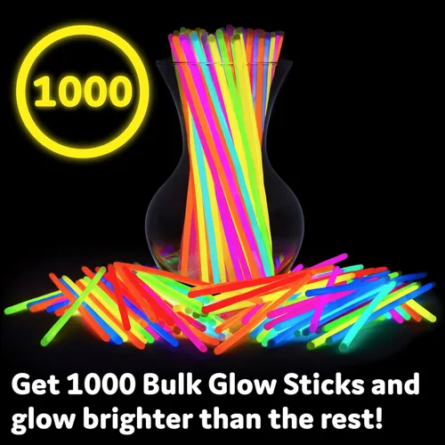 Miniatura 3 de PartySticks Paquete de 1000 unidades de palillos luminosos para fiestas, palos luminosos que brillan en la oscuridad de 8 pulgadas, decoraciones