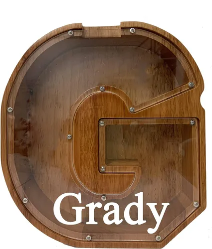 Miniatura 29 de Alcancía grande de madera personalizada para niños, alcancía con nombre personalizado, alcancía (nombre grabado láser) letras del alfabeto